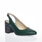 Sandale dama din piele naturala - Verde toc mozaic - V7 VM