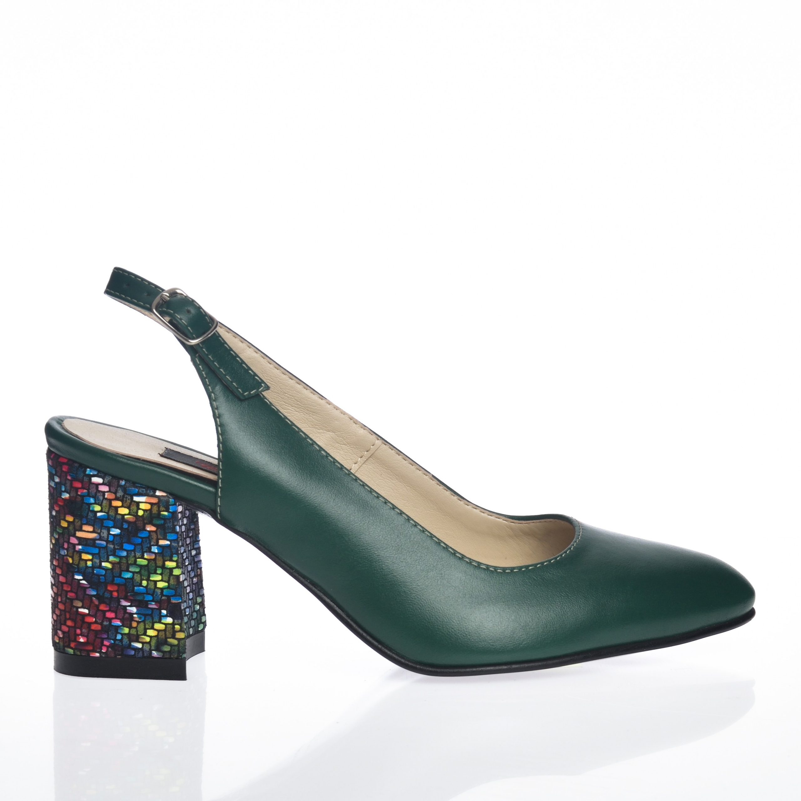 Sandale dama din piele naturala - Verde toc mozaic - V7 VM Sandale dama din piele naturala - Verde toc mozaic - V7 VM