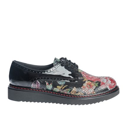 Pantofi dama din piele naturala - Negru Lac Mozaic Flori- G10 NLMF