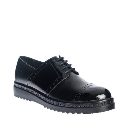 Pantofi dama din piele naturala - Negru Box + Lac - G26 NBL