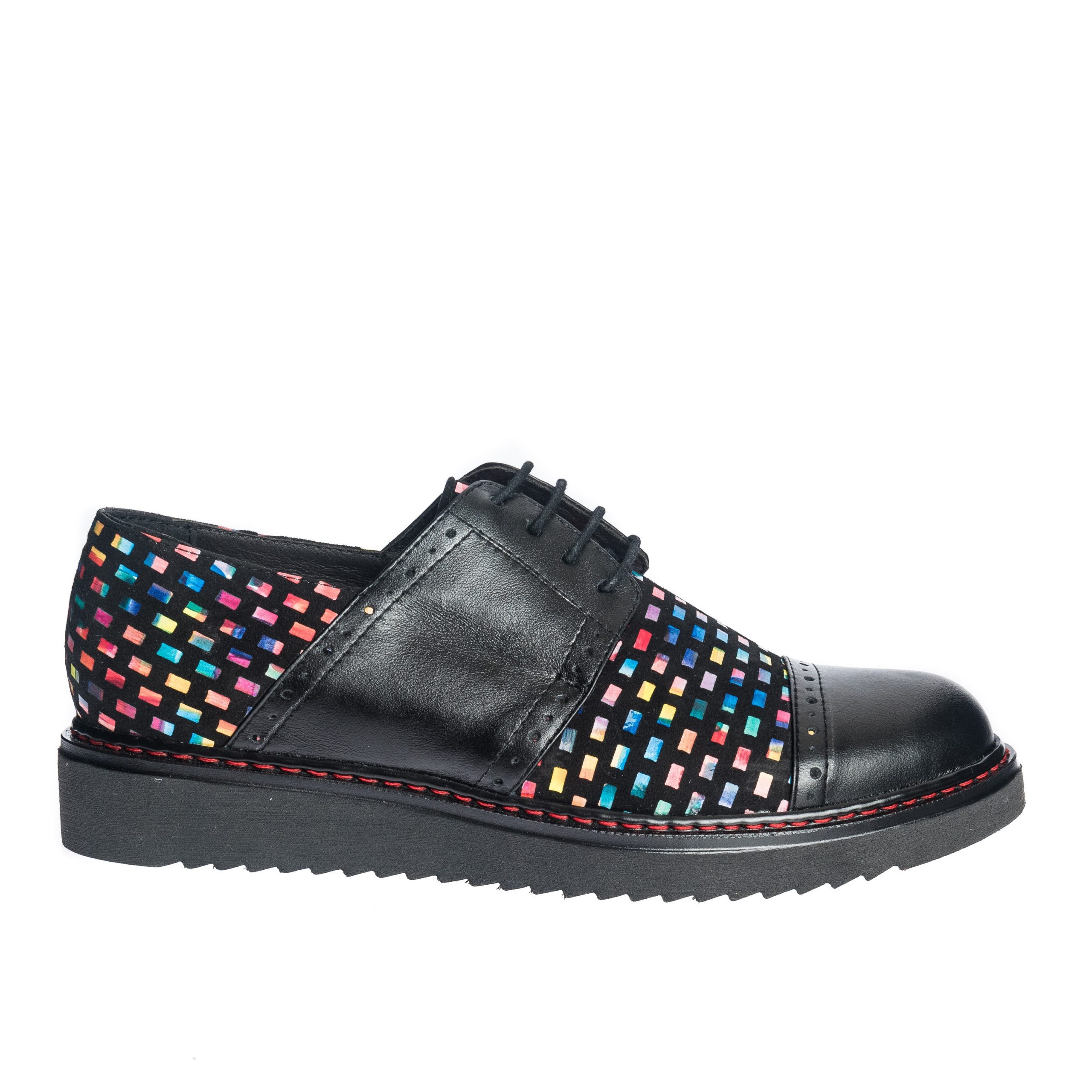 Pantofi dama din piele naturala - Negru Box Patratele Colorate - G26 NBPC Pantofi dama din piele naturala - Negru Box Patratele Colorate - G26 NBPC