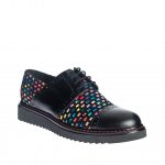 Pantofi dama din piele naturala - Negru Box Patratele Colorate - G26 NBPC