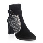Ghete dama din piele naturala - Negru Antilopa + Flori - GX25 NAF