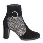 Ghete dama din piele naturala - Negru Antilopa + Flori - GX25 NAF