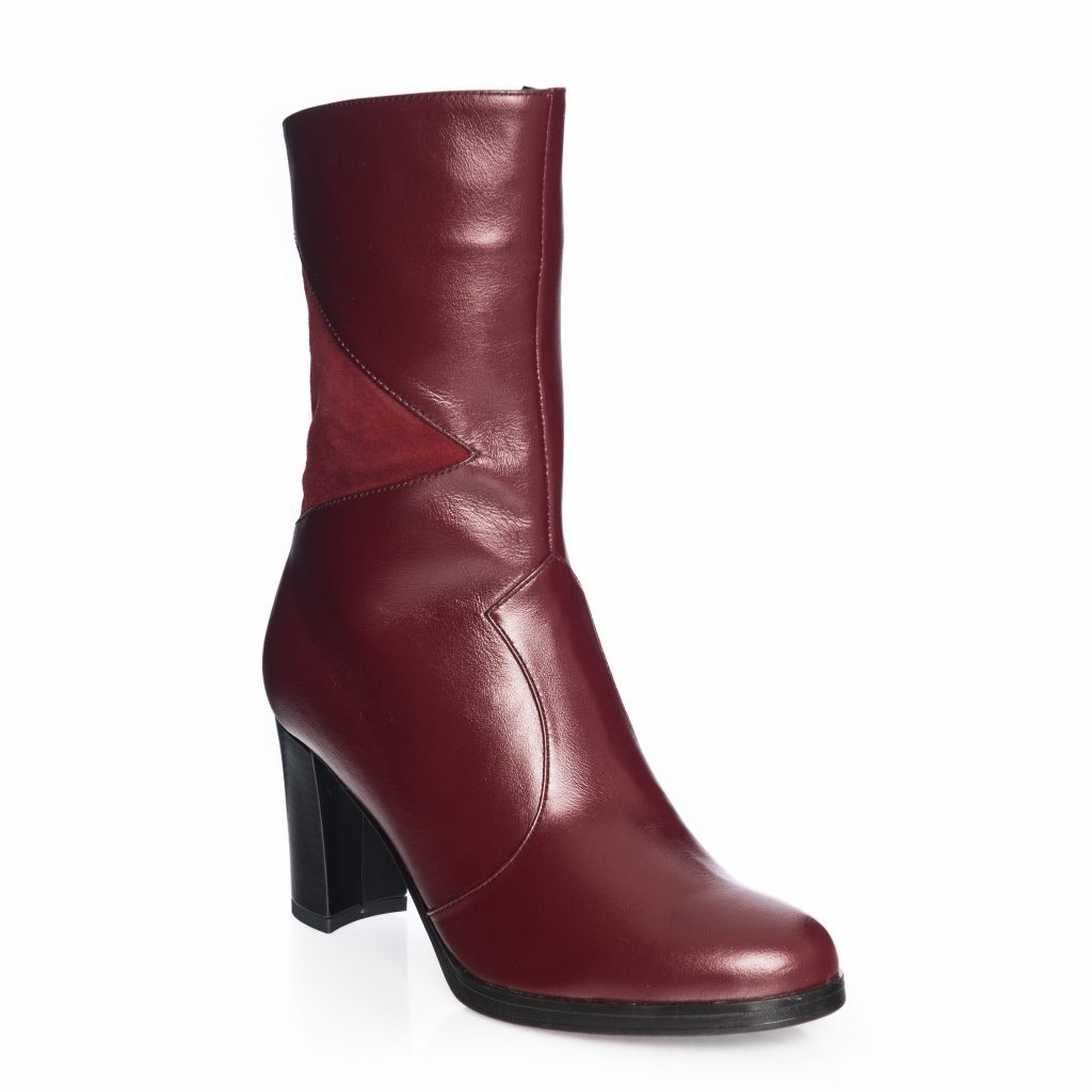 Ghete dama din piele naturala - Bordo Box + Antilopa - GX28 BBA