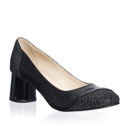 Pantofi dama din piele naturala - Negru Box + Picatele - 03 NBP