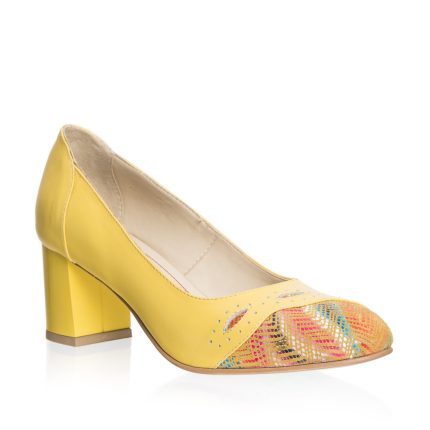 Pantofi dama din piele naturala - Galben Varf Mozaic - 03 GVM
