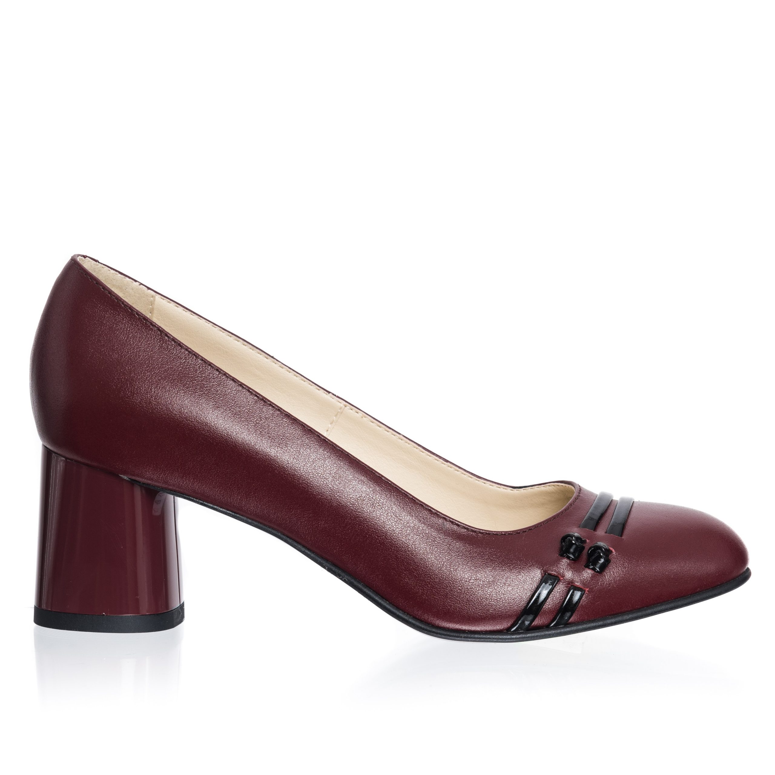 Pantofi dama din piele naturala - Bordo cu Negru - 55 BON Pantofi dama din piele naturala - Bordo cu Negru - 55 BON