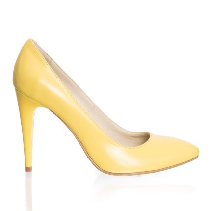 Pantofi dama din piele naturala - Galben Box - 2691 GB