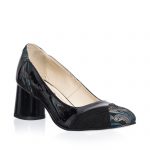Pantofi dama din piele naturala - Negru Lac cu Sal + Antilopa - C33 NLSA