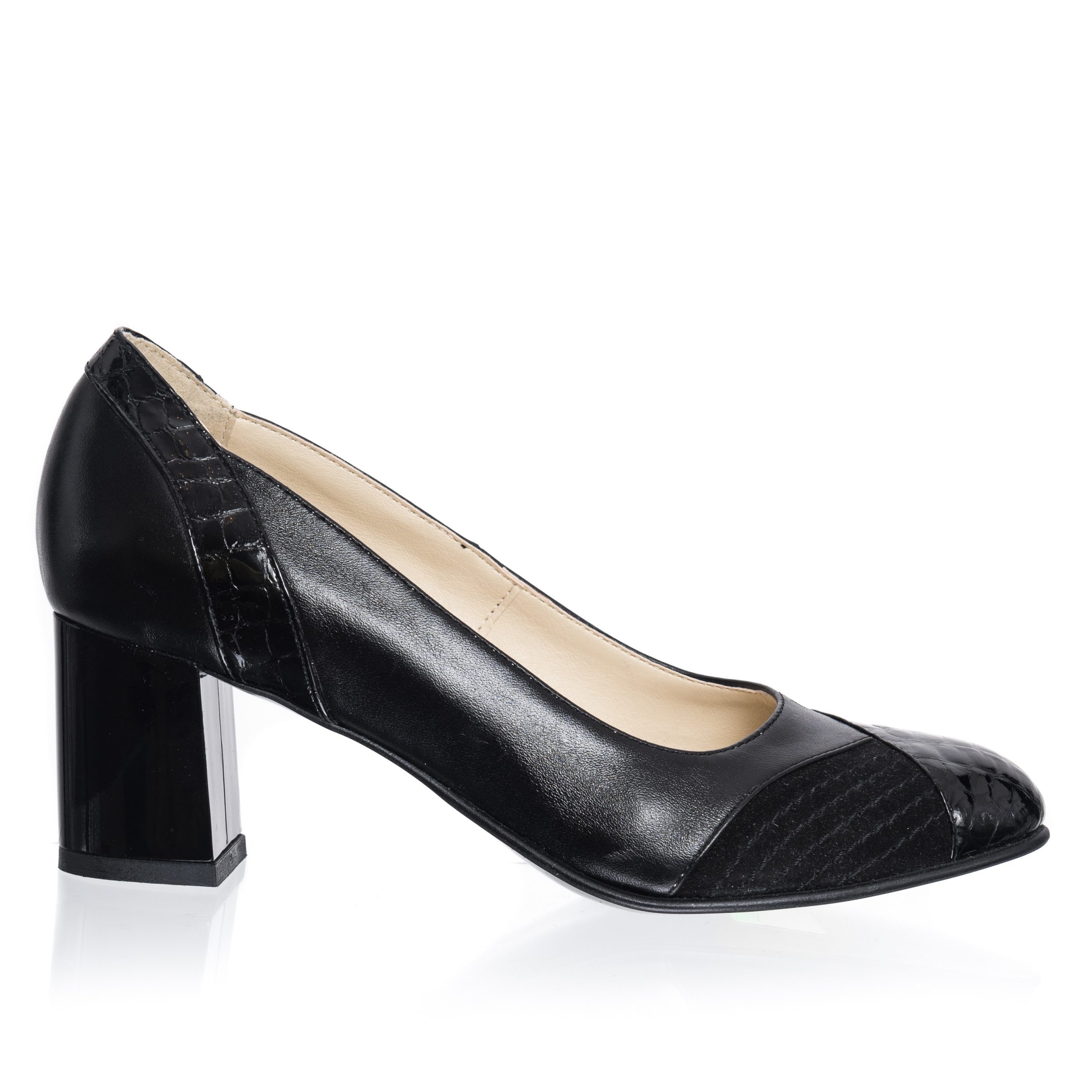 Pantofi dama din piele naturala - Negru cu Croco + Antilopa - C33 NCA Pantofi dama din piele naturala - Negru cu Croco + Antilopa - C33 NCA
