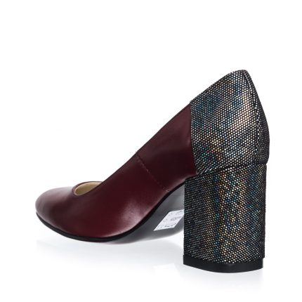 Pantofi dama din piele naturala - Bordo cu Sclipici - R12 BSC