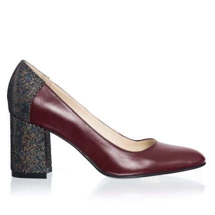 Pantofi dama din piele naturala - Bordo cu Sclipici - R12 BSC