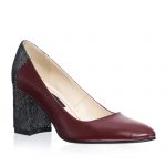Pantofi dama din piele naturala - Bordo cu Sclipici - R12 BSC