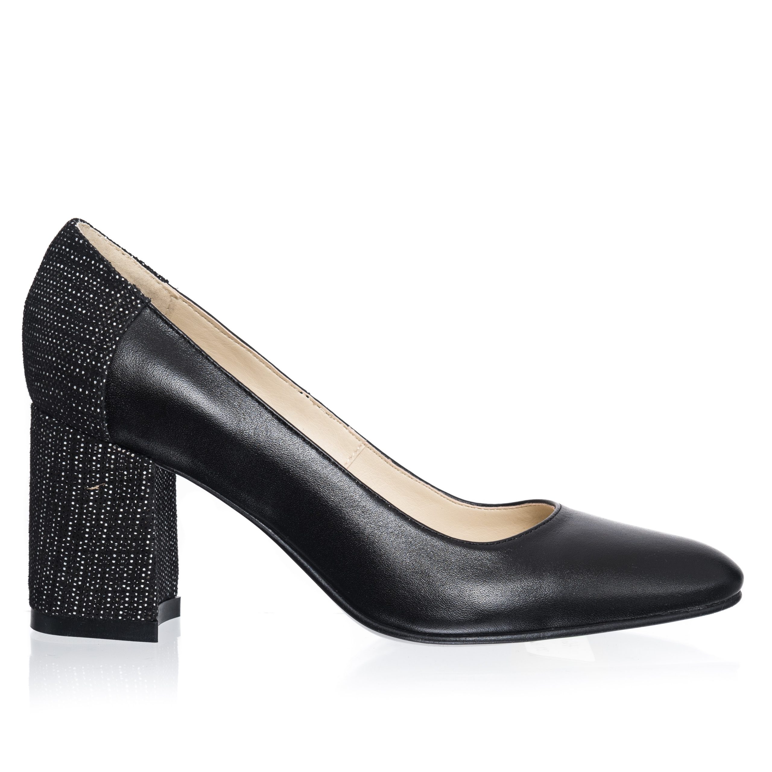 Pantofi dama din piele naturala - Negru cu Puncte - R12 NP Pantofi dama din piele naturala - Negru cu Puncte - R12 NP