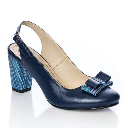 Sandale dama din piele naturala - Blu Toc Dungi - V5 BTD