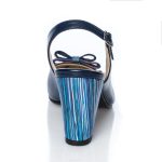Sandale dama din piele naturala - Blu Toc Dungi - V5 BTD