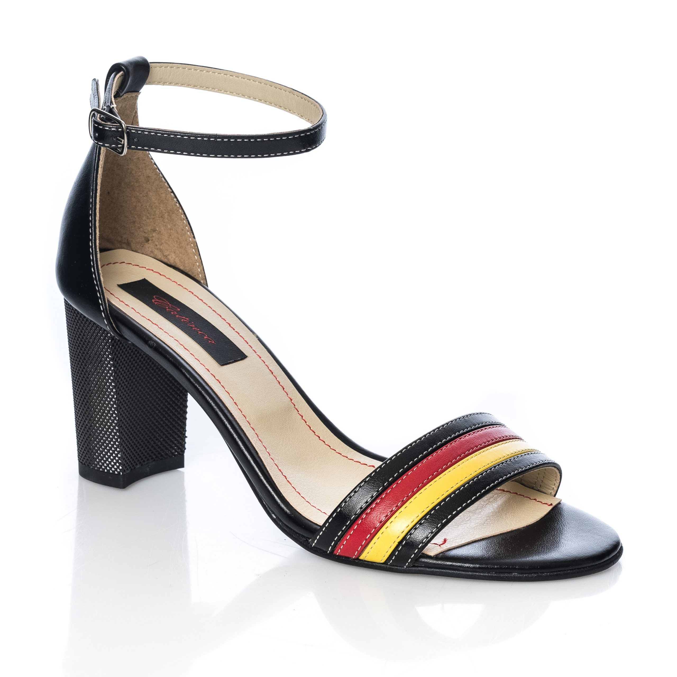 Sandale dama din piele naturala - Negru cu Rosu si Galben - S5 NRG Sandale dama din piele naturala - Negru cu Rosu si Galben - S5 NRG