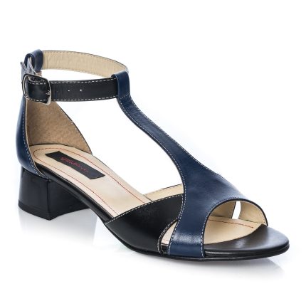 Sandale dama din piele naturala - Bleumarin cu Negru - S1 BN