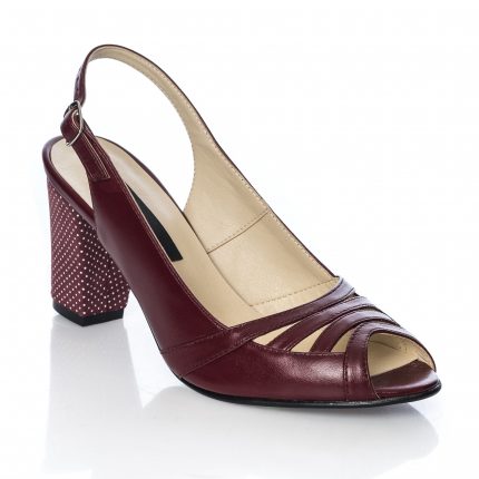 Sandale dama din piele naturala - Bordo Toc Buline - 024 BOTB