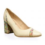 Pantofi dama din piele naturala - Bej toc Multicolor - 114 BM