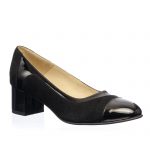 Pantofi dama din piele naturala - Negru Lac + Antilopa - 315 NLA