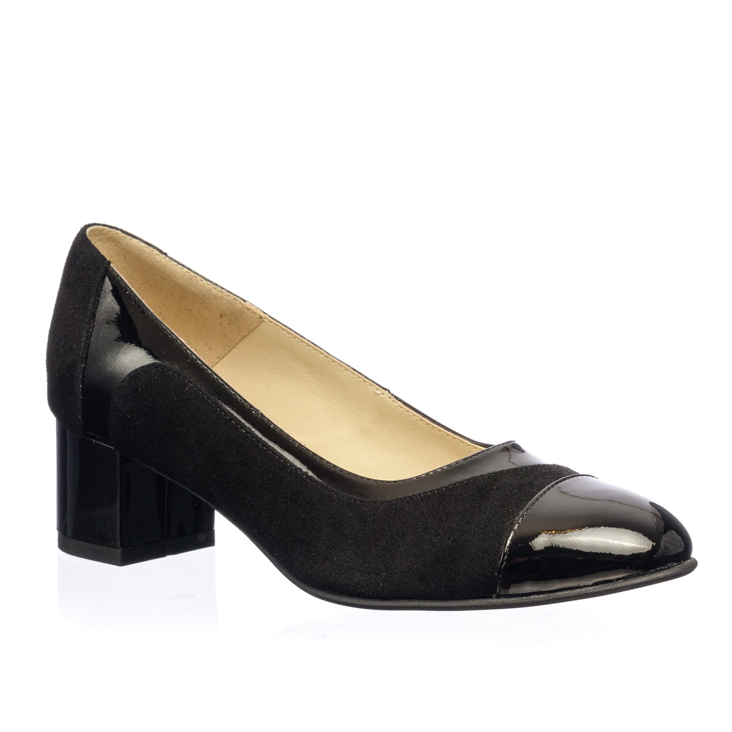 Pantofi dama din piele naturala - Negru Lac + Antilopa - 315 NLA Pantofi dama din piele naturala - Negru Lac + Antilopa - 315 NLA