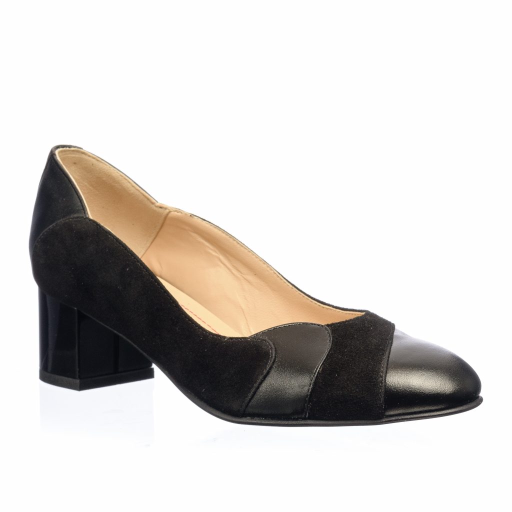 Pantofi dama din piele naturala - Negru cu Antilopa - 505 NA