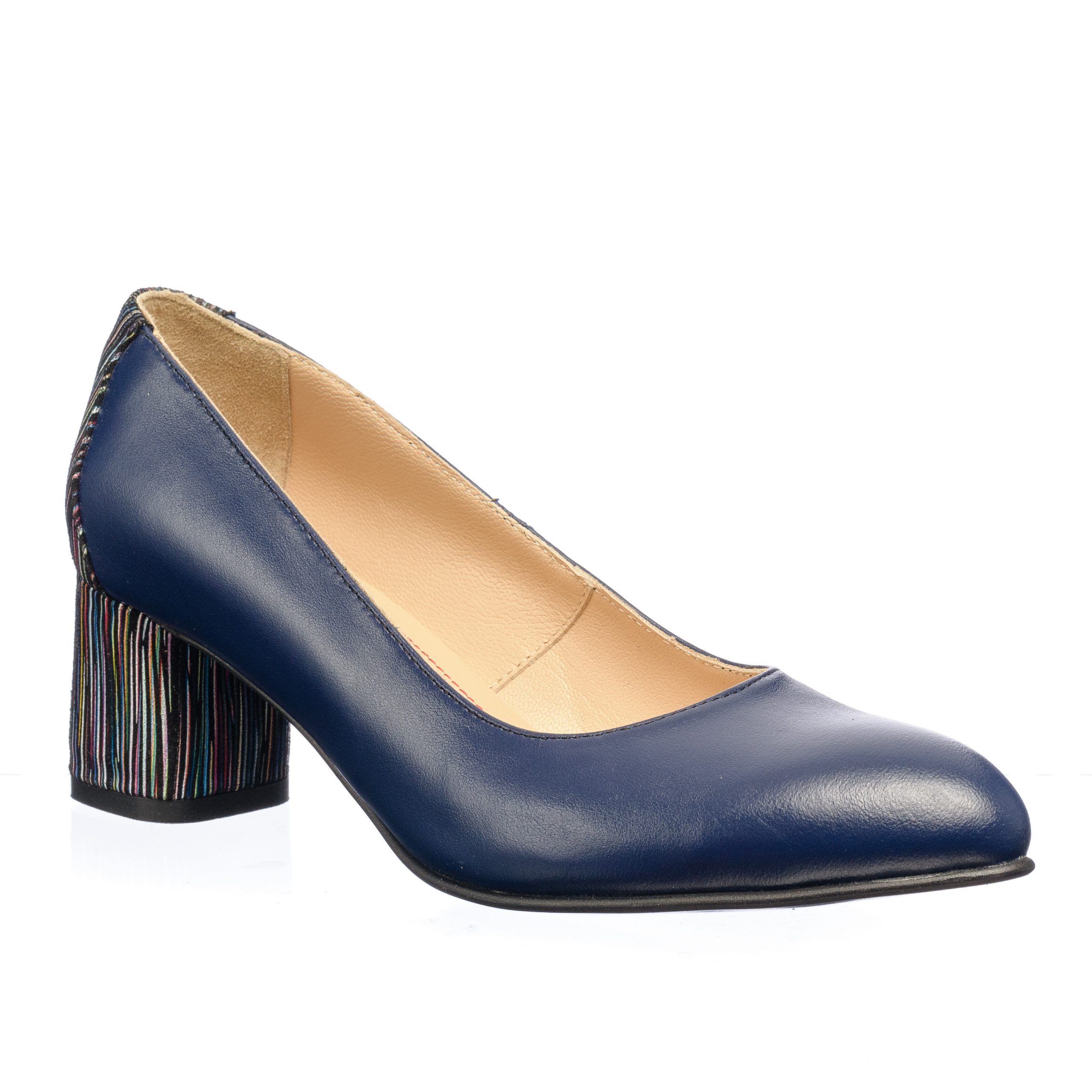 Pantofi dama din piele naturala - Bleumarin Toc Dungi - A4 BTD Pantofi dama din piele naturala - Bleumarin Toc Dungi - A4 BTD