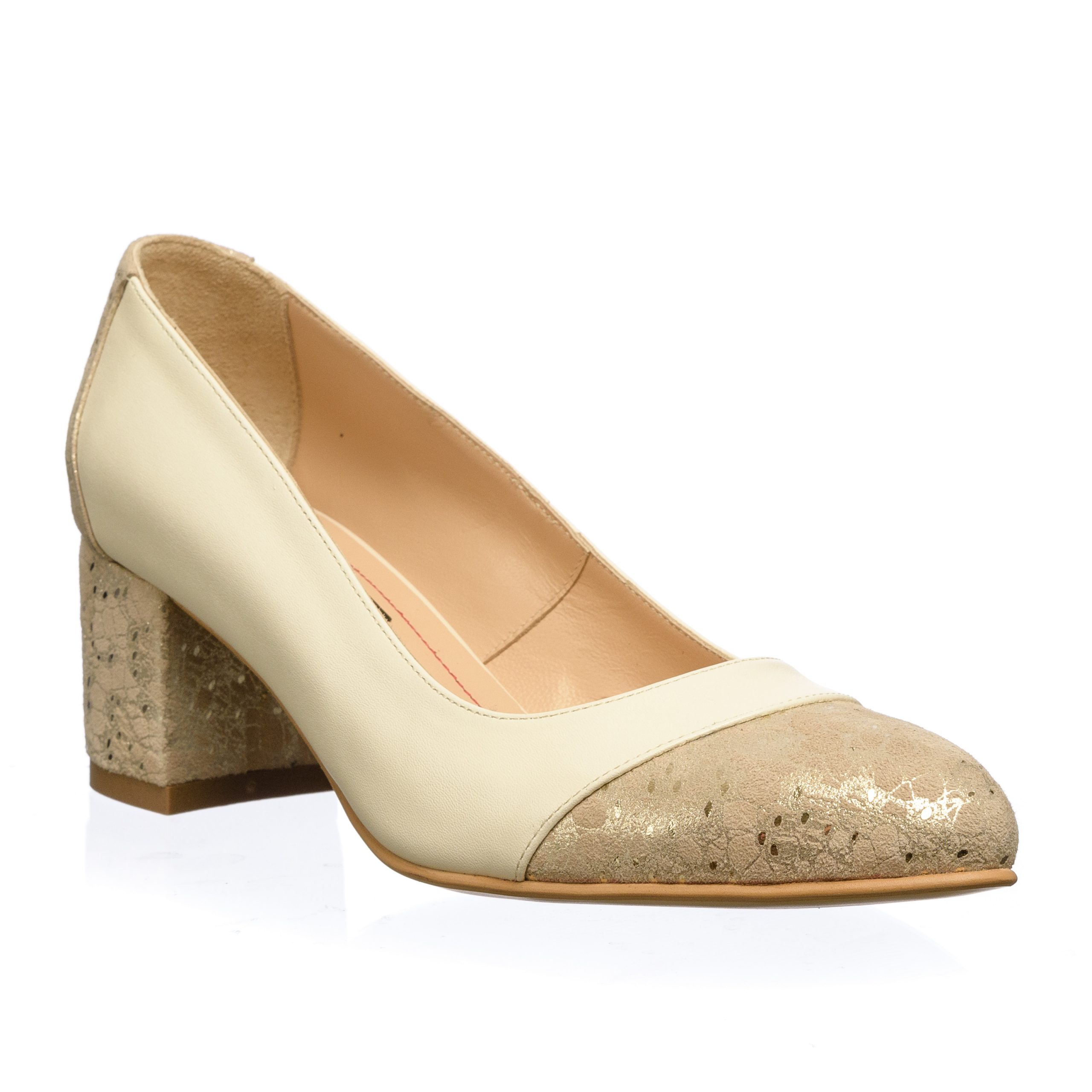 Pantofi dama din piele naturala - Bej Firicel Auriu - A5 BFA Pantofi dama din piele naturala - Bej Firicel Auriu - A5 BFA
