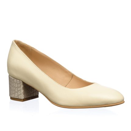 Pantofi dama din piele naturala - Bej toc Pietricele - A6 BP