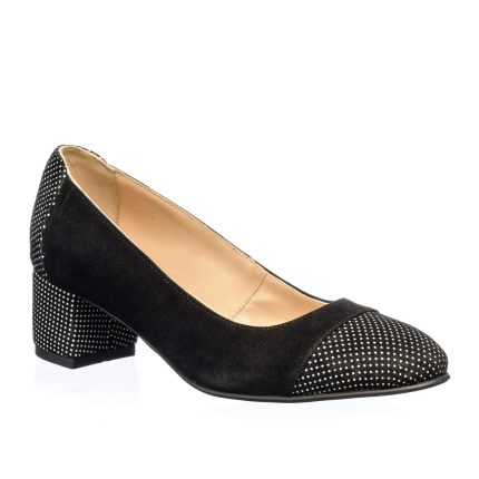 Pantofi dama din piele naturala - Negru Antilopa Buline Albe - A8 NABA