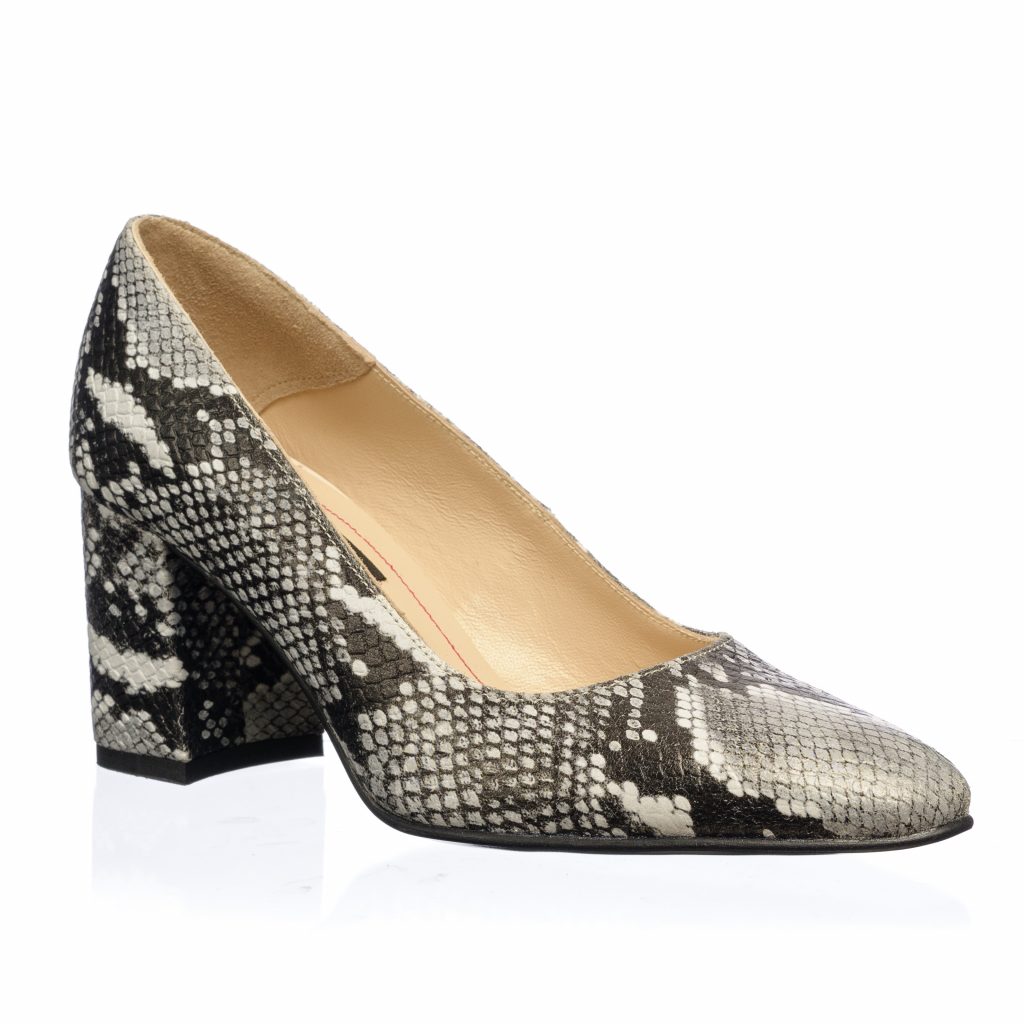 Pantofi dama din piele naturala - Sarpe Alb cu Negru - R7 SAN