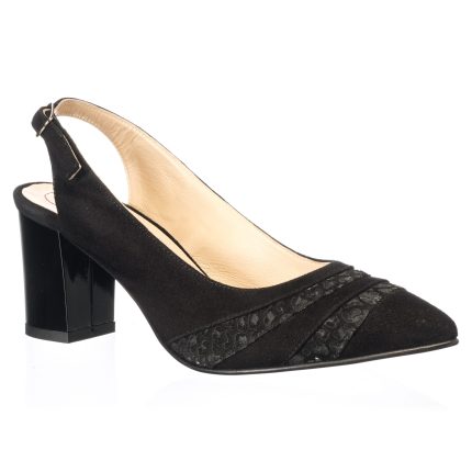 Sandale dama din piele naturala - Negru Antilopa Floricele - A101 NAF