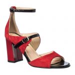 Sandale dama din piele naturala - Rosu Antilopa + Negru Lac - S101 RANL