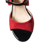 Sandale dama din piele naturala - Rosu Antilopa + Negru Lac - S101 RANL