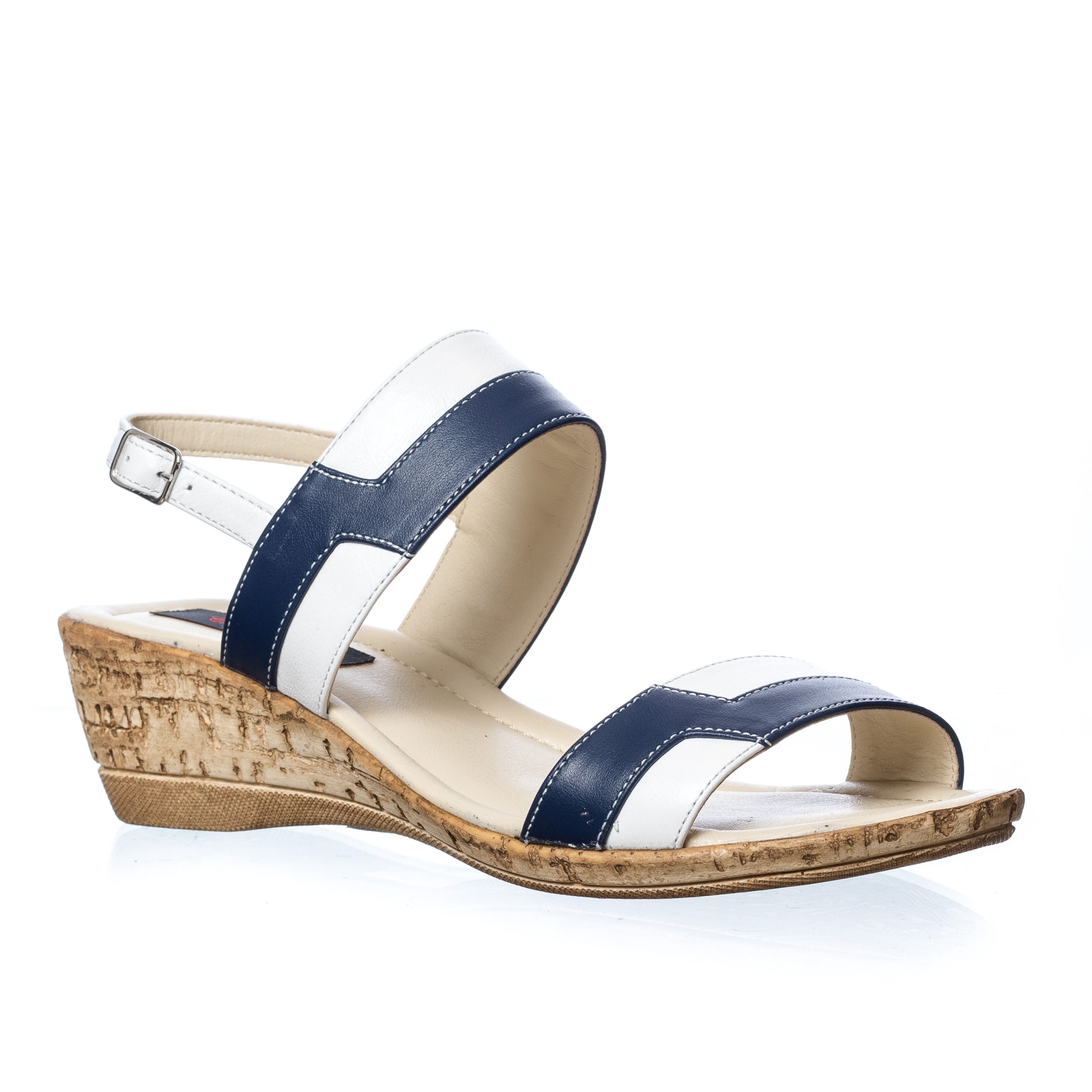 Sandale dama din piele naturala - Alb cu Bleu - E8 AB Sandale dama din piele naturala - Alb cu Bleu - E8 AB
