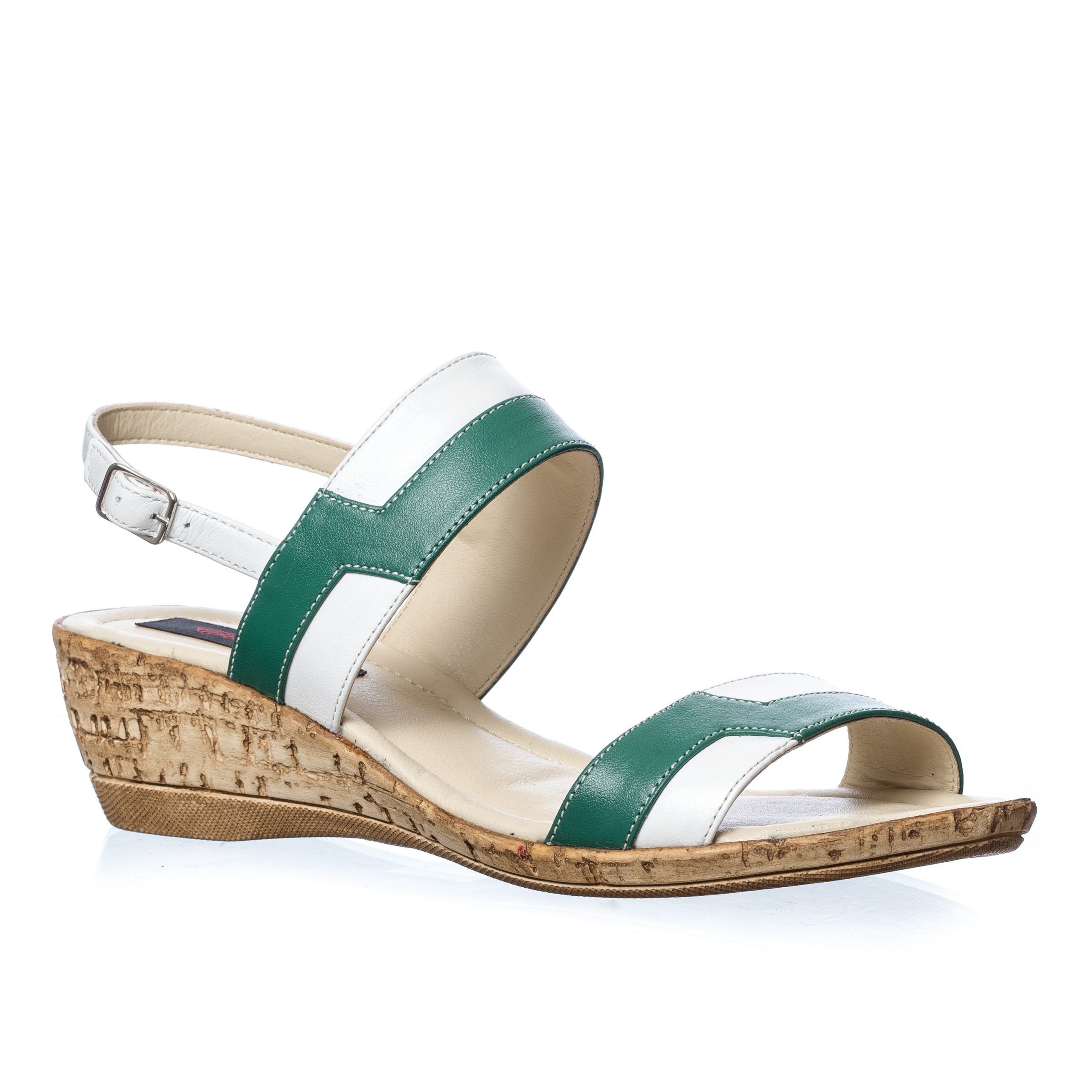 Sandale dama din piele naturala - Alb cu Verde - E8 AV Sandale dama din piele naturala - Alb cu Verde - E8 AV