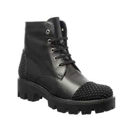Bocanci dama din piele naturala - Negru Box Bilute Negru- BC26 NBBN
