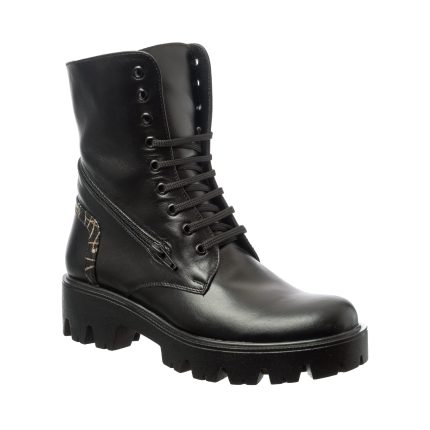 Bocanci dama din piele naturala -Negru Box Fir Auriu- BC29 NBFA