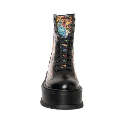 Bocanci dama din piele naturala - Negru Box Pictura - BC24 NBP