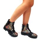 Bocanci dama din piele naturala - Negru Box Paun- BC20 NBP