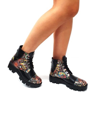 Bocanci dama din piele naturala - Negru Box Paun- BC20 NBP
