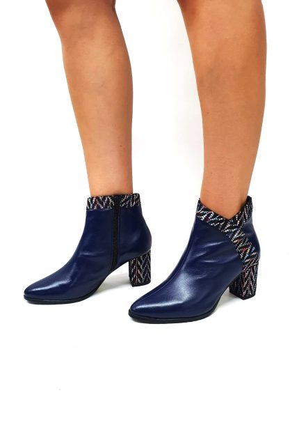 Ghete dama din piele naturala - Bleumarin Box cu Zig Zag - GX44 BBZ