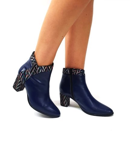 Ghete dama din piele naturala - Bleumarin Box cu Zig Zag - GX44 BBZ