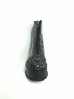 Bocanci dama din piele naturala - Negru Box Patratele Colorate - BC25 NBPC