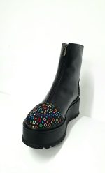 Bocanci dama din piele naturala - Negru Box Patratele Colorate - BC25 NBPC