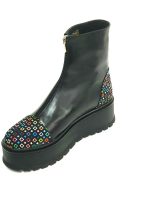Bocanci dama din piele naturala - Negru Box Patratele Colorate - BC25 NBPC