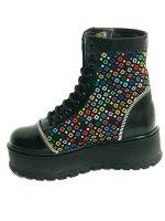Bocanci dama din piele naturala - Negru Box Patratele Colorate - BC31 NBPC