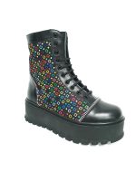 Bocanci dama din piele naturala - Negru Box Patratele Colorate - BC31 NBPC